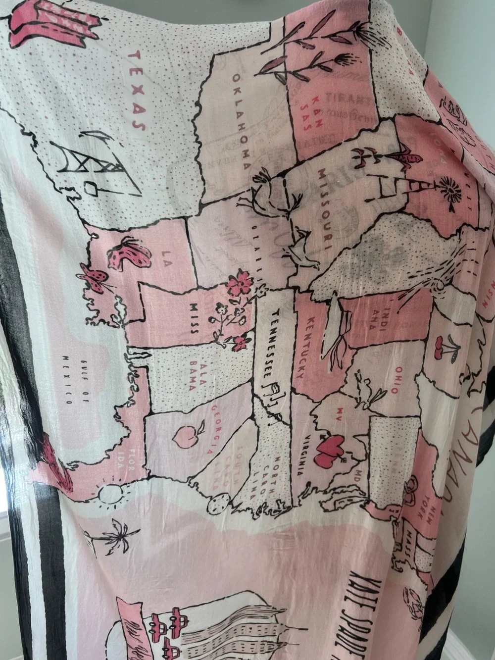 Kate Spade New York USA map  scarf | rose dew pink| Preowned - Lots of Life